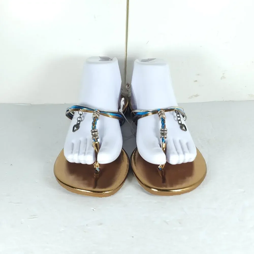 Candies Women's Y2K Vtg US 9-10 Bronze Flat Flip Flops Thong Sandals NWT